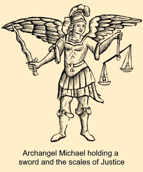 Archangel Michael holding a Flaming Sword and the Scales of Justice